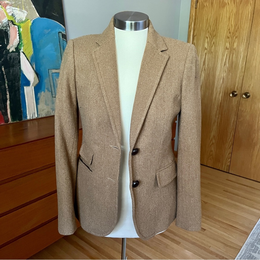 J. Crew Wool  Herringbone Blazer Jacket in Camel - Perfect Condition!